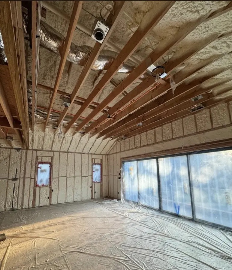 Interior walls and ceiling insulated with spray foam during new construction in Dade City